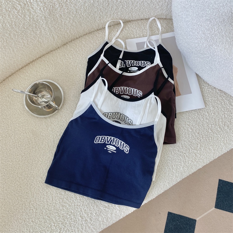 NRVP Áo tanktop co giãn phong cách Hàn Quốc với đệm ngực