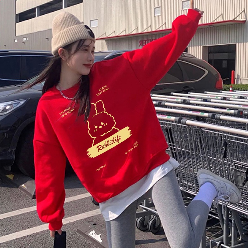 NRVP Áo Khoác Thể Thao Tay Dài Dáng Rộng In Hình Thỏ Năm Mới 2023 Phong Cách Trung Hoa Hàn Quốc Cho Nữ