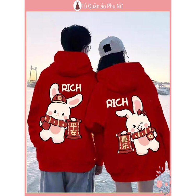 o Áo Khoác Hoodie Màu Đỏ Bán Chạy Mừng Năm Mới May Mắn Cho Cặp Đôi Mùa Đông 2023