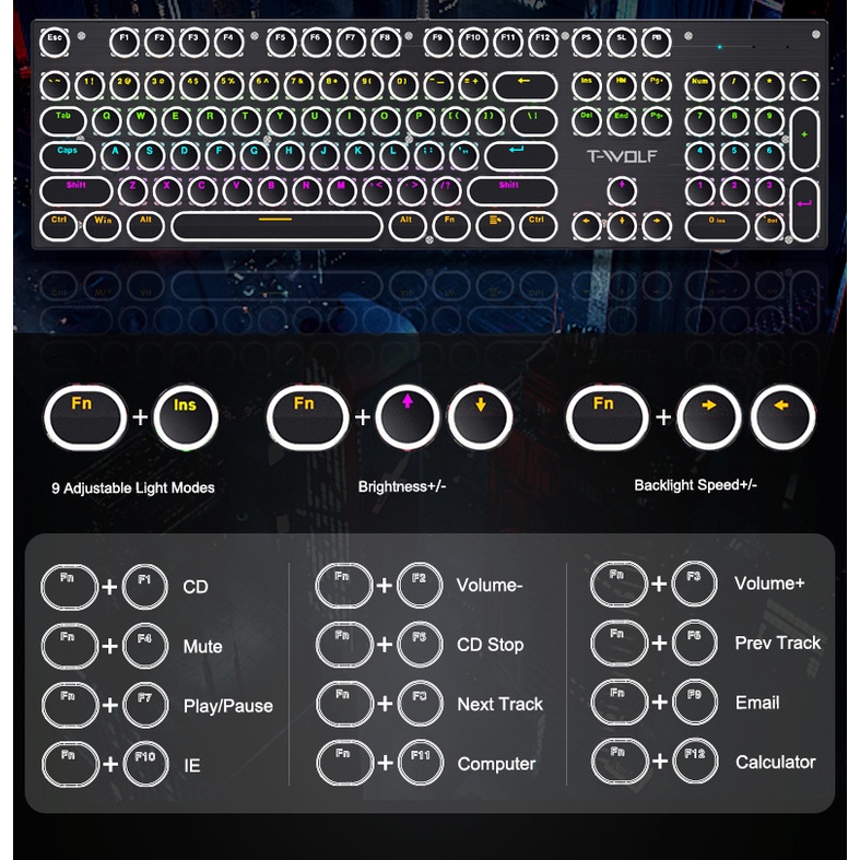 Bàn phím cơ Coputa ZK4 PRO bản nâng cấp núm xoay đa năng, Bàn phím máy tính laptop gaming Full LED