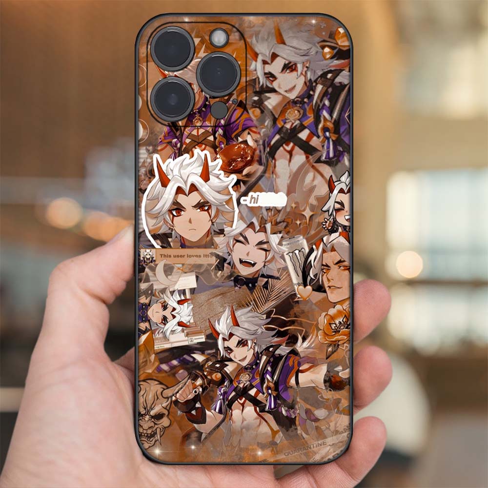 Ốp lưng iPhone 14 Pro Max dẻo đen cạnh vuông in hình Arataki Itto Genshin Impact