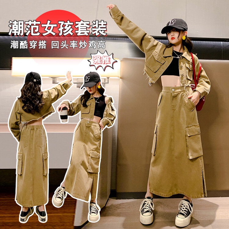 Set Áo Khoác Denim + Chân Váy Ngắn Màu Sắc Đa Dạng Thời Trang Xuân 2023 Cho Bé Gái
