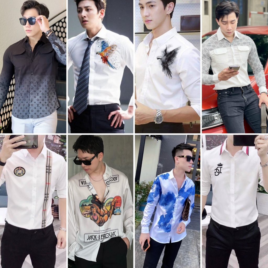 Áo sơ mi nam họa tiết tay dài, áo sơ mi lụa nam hàn quốc họa tiết siêu đẹp chất lụa mềm mịn thời trang sang trọng