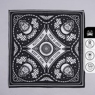 Khăn Vuông Bandanas Gori | Màu Đen Họa Tiết Trắng Trùm Đầu Che Nắng Đi Phượt 60x60
