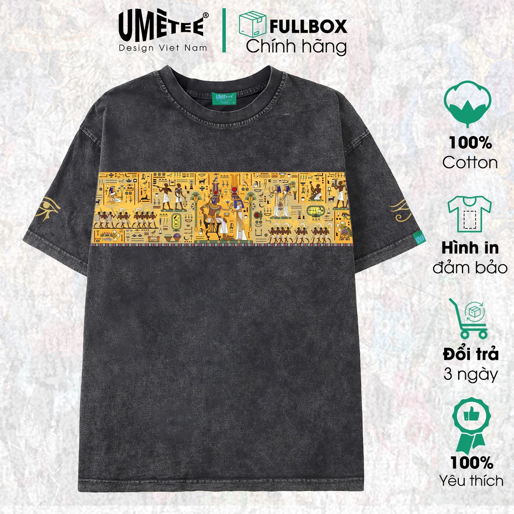 Áo thun tay lỡ wash xám unisex in hình họa tiết ai cập Umetee cotton form rộng oversize phong cách đường phố