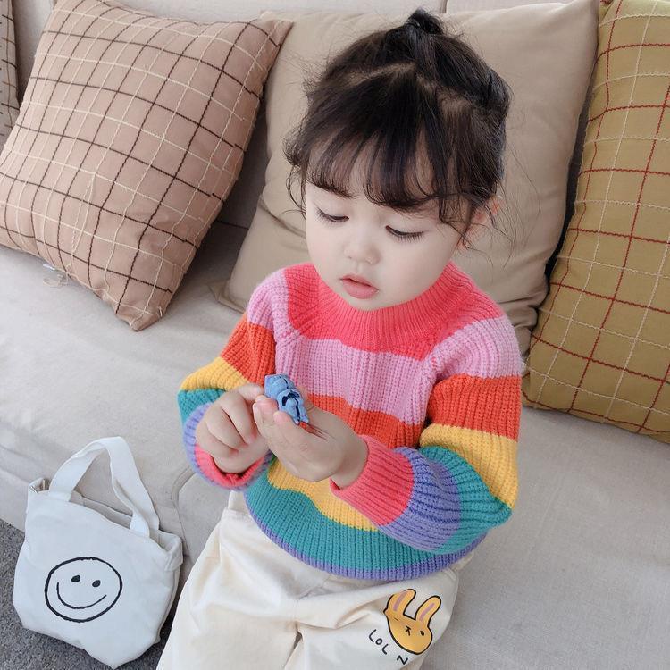 Áo Sweater Màu Cầu Vồng Dễ Thương Thời Trang Cho Bé Gái