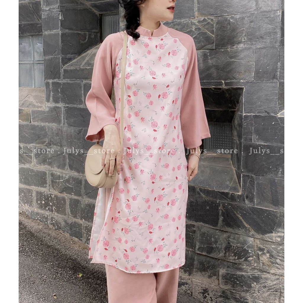 SET ÁO DÀI HOA NHÍ CÁCH TÂN TAY LỠ KÈM TURBAN TẾT 2023