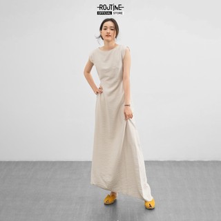 Đầm nữ thắt eo sát nách xếp ly vai form fitted - routine 10s21drew004