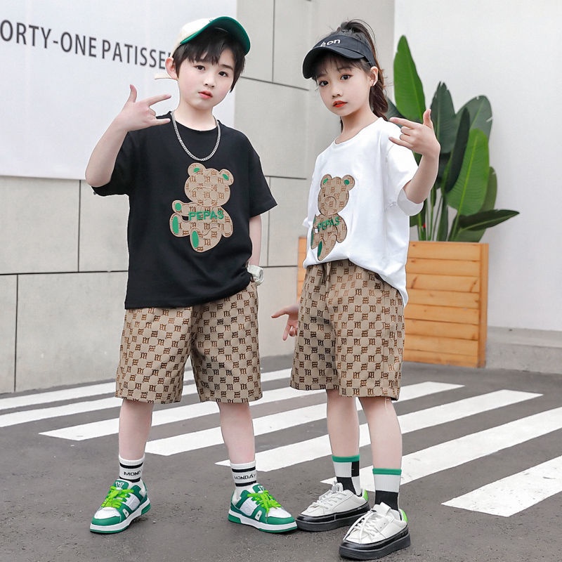 Bộ quần áo mùa hè bé gái 18-42kg,Set cộc tay thêu gấu BEARS cho bé chất liệu cotton chính phẩm thấm hút mồ hôi