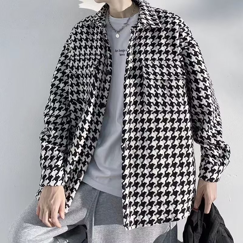 Áo Sơ Mi Caro Tay Dài Dáng Rộng Phong Cách Retro Nhật Bản