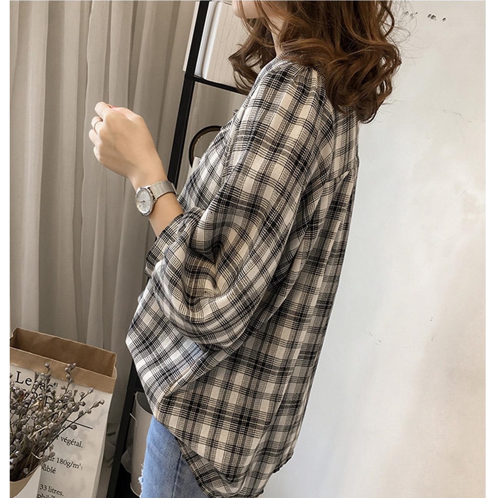 Áo kiểu nữ babydoll, Áo sơ mi kiểu nữ tay lỡ kẻ caro xinh