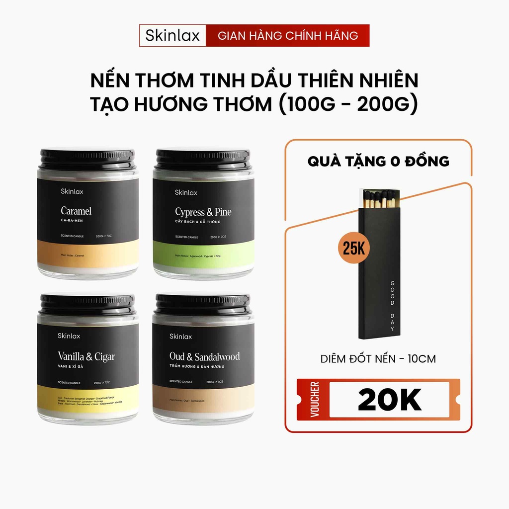 Nến Thơm Tinh Dầu Thiên Nhiên Tạo Hương Thơm, Khử Mùi Không Khí SKINLAX ( 100g - 200g )