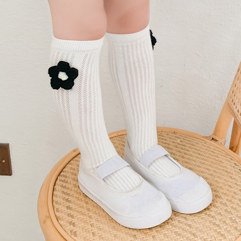 Vớ Lưới Thoáng Khí Cỡ Vừa Họa Tiết Hoa Đính Nơ Màu Trắng Đen Đơn Giản Thời Trang Cho Bé