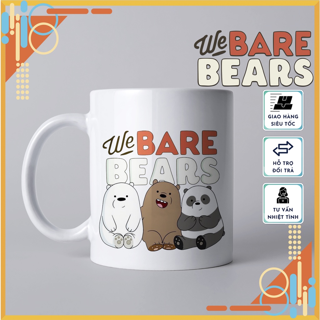 Cốc sứ We Bare Bears đáng yêu, cốc sứ in hình We Bare Bears dễ thương làm quà tặng đặc biệt