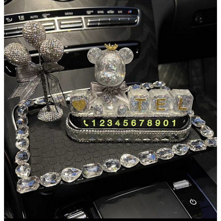 Sét bảng số điện thoại gấu đính đá Decor trang trí taplo