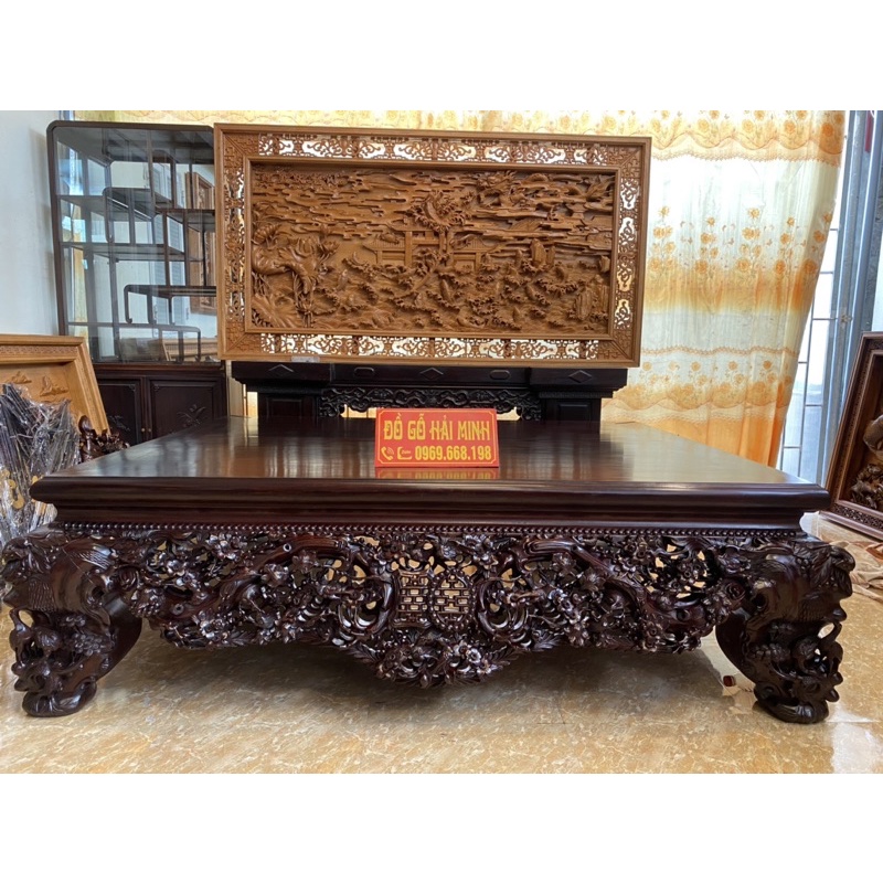 Sập Mai Điểu Gỗ Gụ 1m6x 2m chân 24cm
