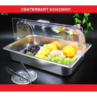 Bộ khay trưng bày - Khay GN 1/1 inox kèm nắp mica trong suốt - dụng cụ tiệc buffet - chứa trái cây bánh ngọt
