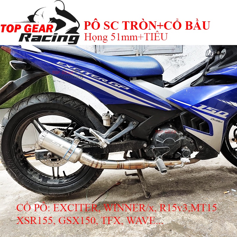 Lon Pô SC Tròn Carbon Họng 51mm Kèm Tiêu Giảm Thanh