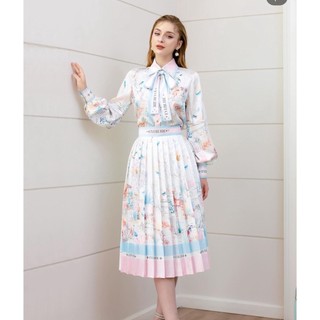 SET ÁO HOA CỔ SƠ MI CHÂN VÁY MIDI HOA