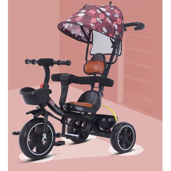 Xe đẩy 3 bánh cho bé có mái che, có cần đẩy chắc khoẻ phù hợp cho bé từ 1-5 tuổi, mã SYD 310