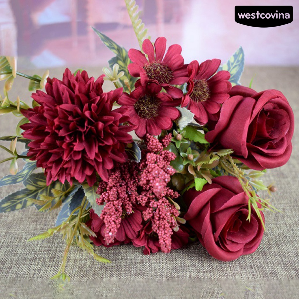 [WEST]⚘Bó Hoa Hồng Giả Bằng Lụa Dùng Trang Trí Nhà Cửa