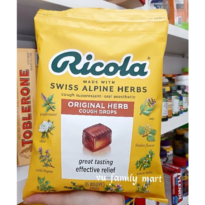 Kẹo thảo mộc thiên nhiên RICOLA Original Herb Cough Drop 115 viên, 45 viên - Hàng Air Mỹ