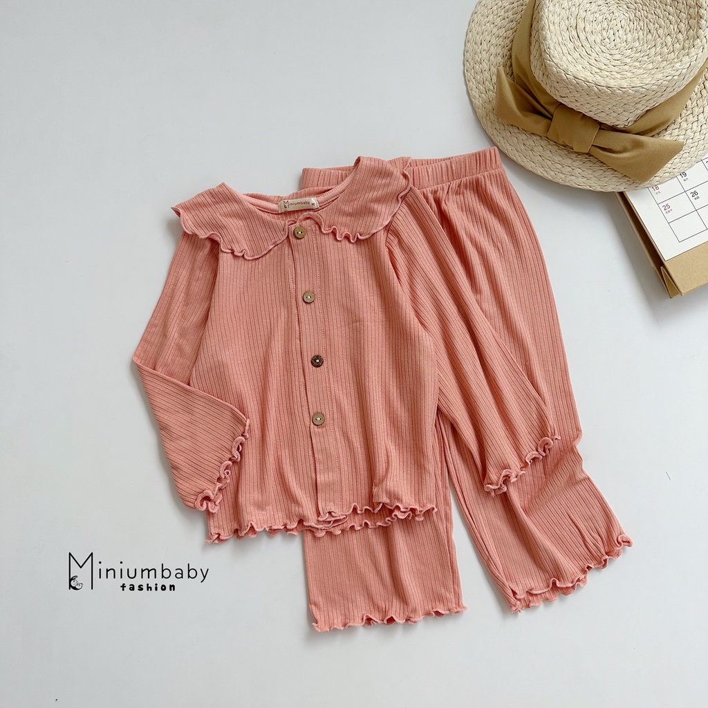 Bộ mặc nhà babydoll thun tăm gân dài tay hàn quốc miniumbabyfashion cho bé gái - SB1380