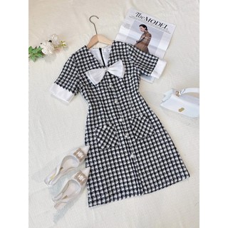(50-90 KG) ĐẦM DẠ TWEED CAO CẤP  PHỔI NƠ XINH  XẮN, SANG TRỌNG XUỐNG PHỐ MÙA CUỐI NĂM