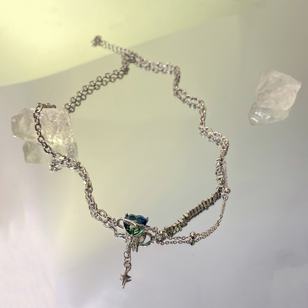 Vòng cổ Ghép Hình Trái Tim Màu Xanh Dương gradient Sang Trọng Ngọt Ngào