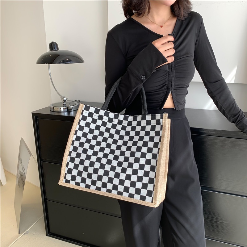 Túi cói có quai sách, túi tote cỡ lớn, dạo phố, du lịch, đa năng tiện dụng