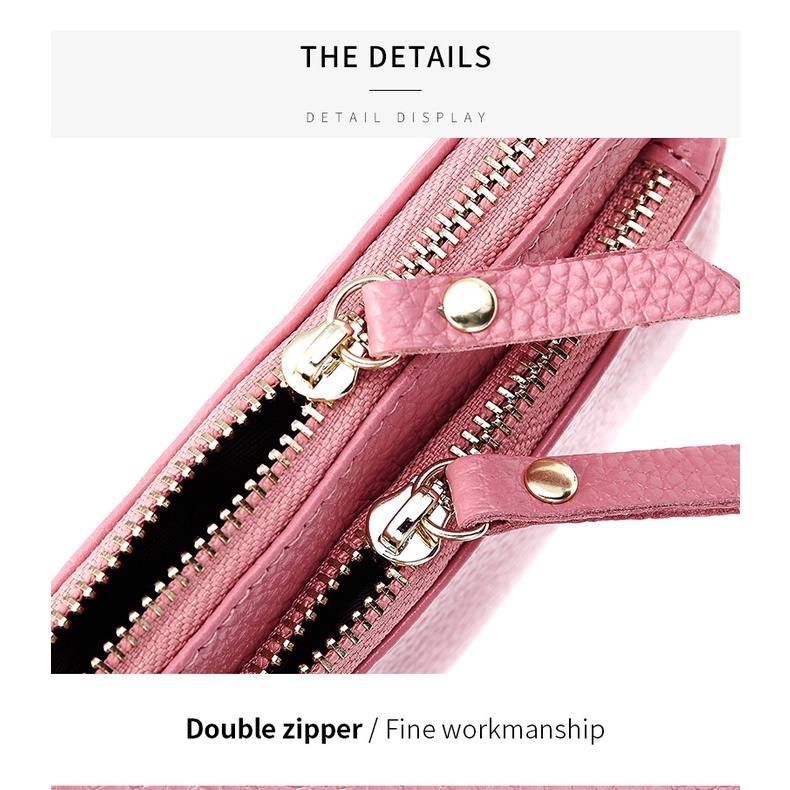 Ví Da Thật Đa Năng Có Khóa Kéo Thiết Kế Trẻ Trung Hợp Thời Trang Cho Bạn Gái