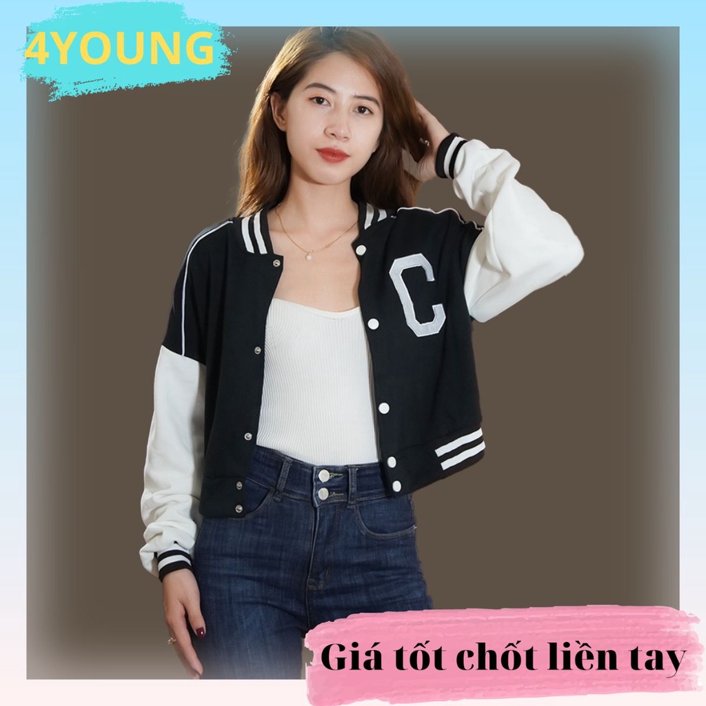 Áo khoác bomber croptop nữ dáng lửng chất vải nỉ ngoại 4YOUNG BB138