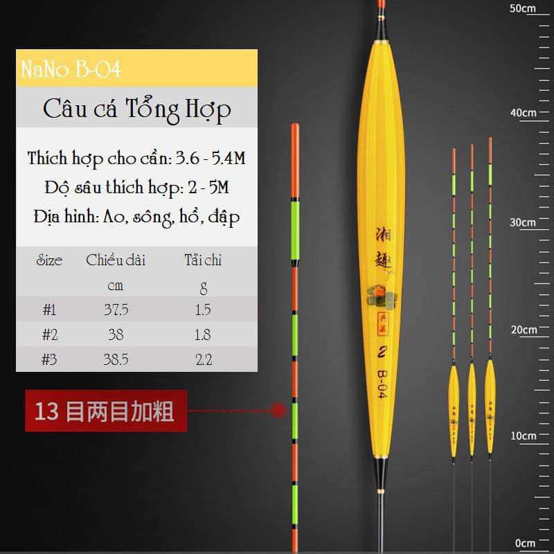 Bộ 12 phao câu đài nano màu vàng - Hộp phao câu đài