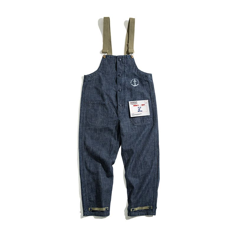 Quần Yếm Denim Dáng Suông Ống Rộng Phong Cách Thời Trang Retro Mỹ Cho Nam Giới