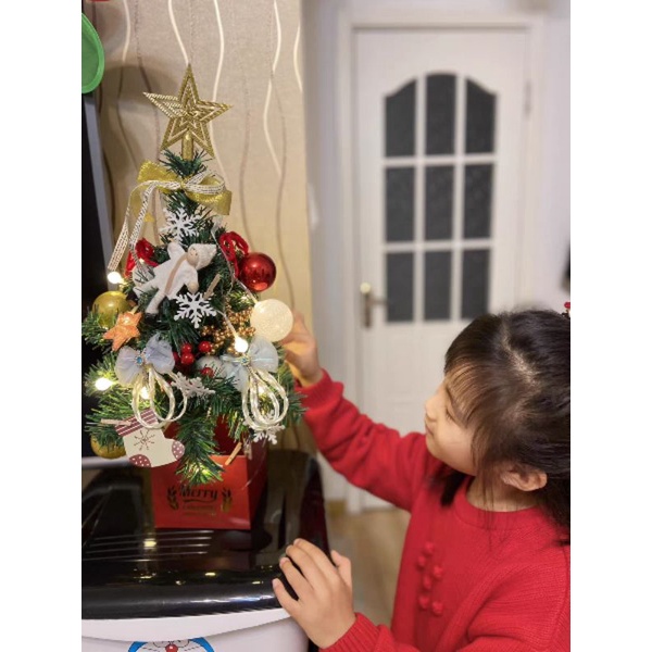 Cây thông noel mini, cây thông noel để bàn, Merry Christmas có sẵn phụ kiện + đèn