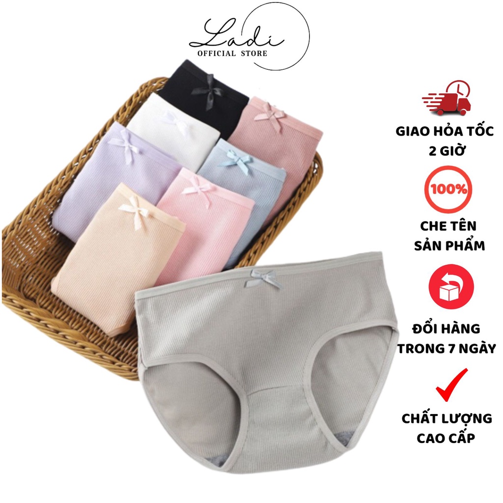 Quần Lót Nữ Cotton Ladi Thiết Kế Gân Tăm Kháng Khuẩn Đính Nơ Dễ Thương Mã A08