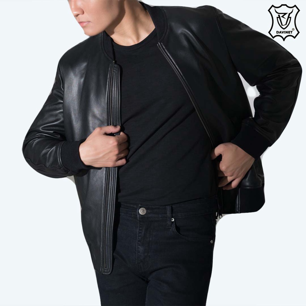 Áo Khoác Da Xịn Bomber DAVINET Am23-03, Da Xịn, Siêu Bền, Mềm Nhẹ, Bảo Hành 5 Năm