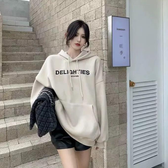 Áo Hoodie Nỉ Bông Dày Dặn Mũ 2 Lớp In Họa Tiết Delighties Dành Cho Nam Và Nữ.