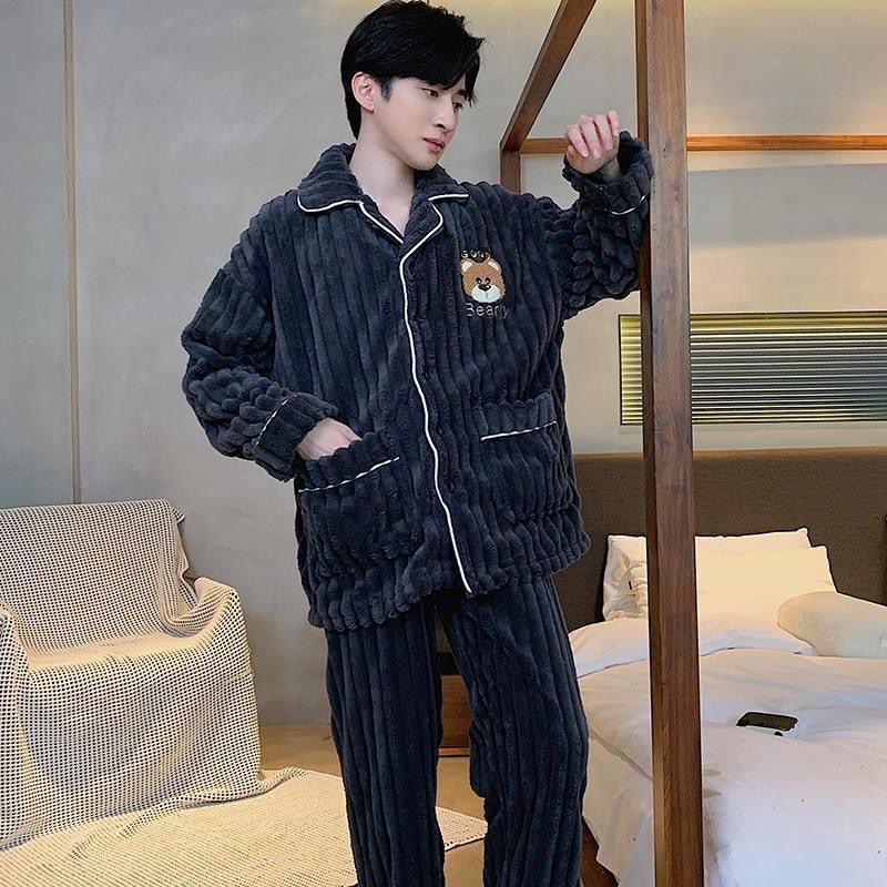 Bộ Đồ Ngủ Lông Cừu Dày Dặn Phong Cách Thời Trang Thu Đông Mới Cho Nam Giới