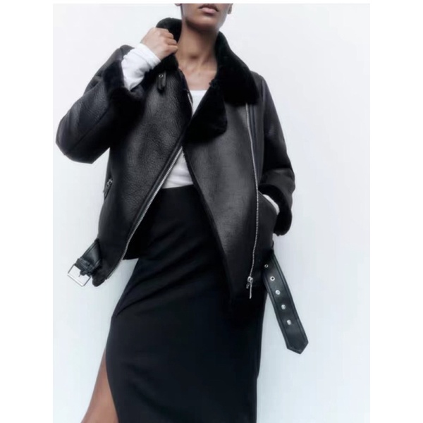 Áo khoác da phối lông Zara xuất