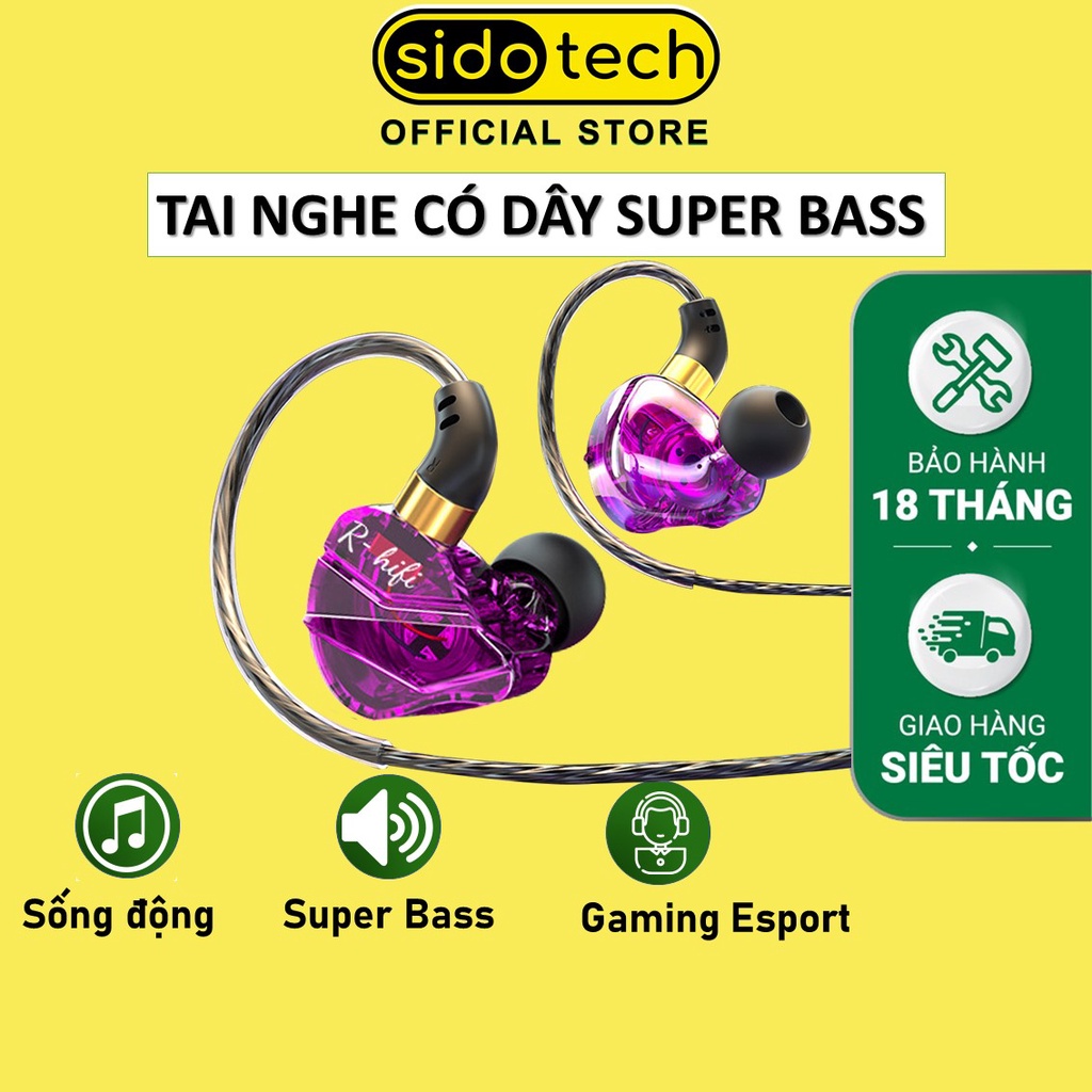 Tai nghe có dây nhét tai SIDOTECH S16 gaming chân 3.5 âm thanh hifi sống động chống ồn cao thiết kế sáng tạo