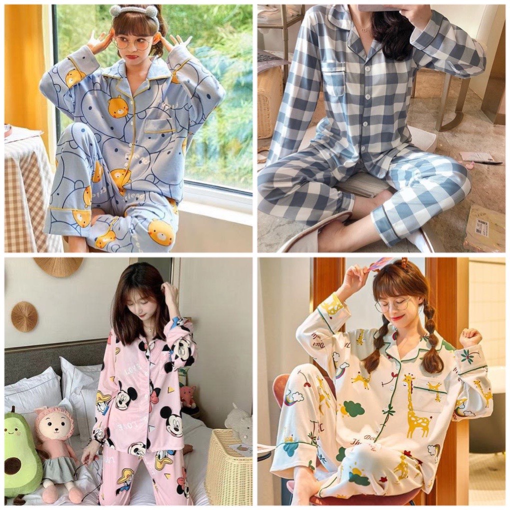 Đồ bộ pijama tay dài quần dài chất thun sữa mềm mịn