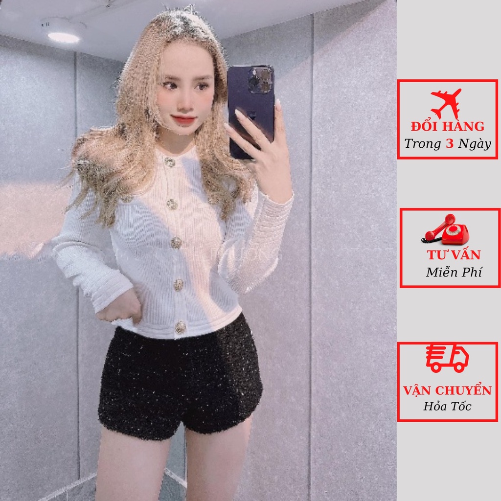 Áo len nữ dai tay cổ tròn cúc ngực ulzzang Hàn Quốc mùa thu đông