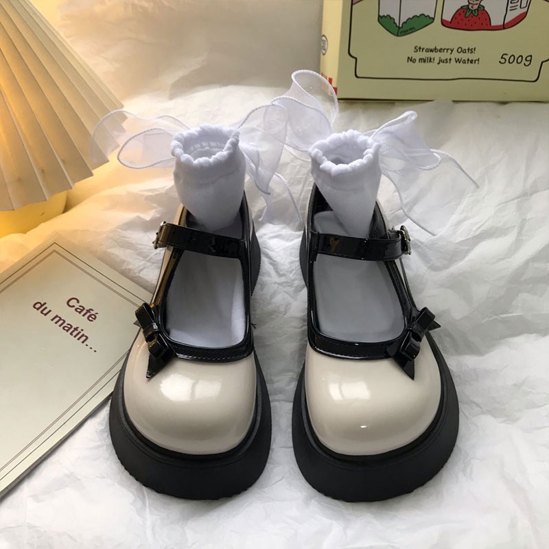 One more shoes⭐Giày Da Đế Dày Phong Cách retro Pháp Thời Trang Mùa Xuân Cho Nữ