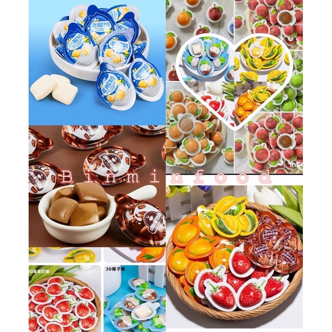 Kẹo dẻo sữa dâu tây 3d, kẹo hoa quả 3d, ô mai 3D túi 500g