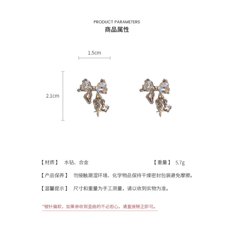 Bông Tai Mạ Bạc Hình Nơ Đính Kim Cương Giả Phong Cách Nhật Hàn