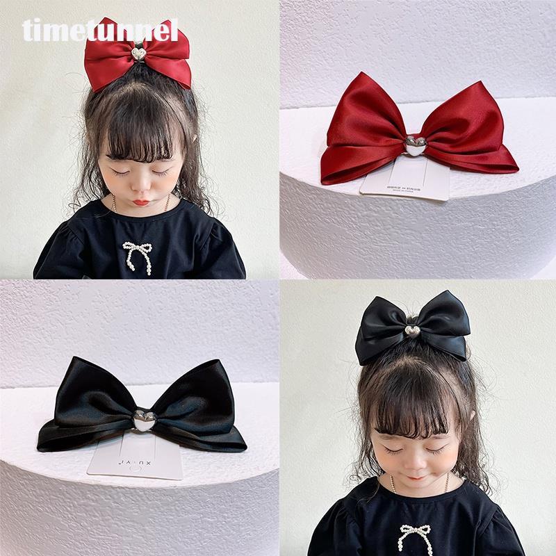 Kẹp Tóc Hình Nơ Màu Đỏ Đen Phong Cách Hàn Quốc Dễ Thương Cho Nữ