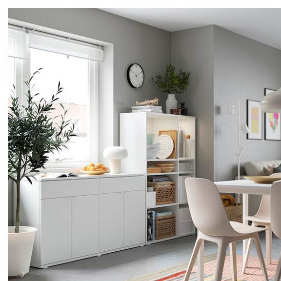 SOSIA, COMBO kệ để đồ 4 tầng kèm tủ 2 gian STO_077, 235x37x140cm, kệ gỗ tủ gỗ Scandi Home