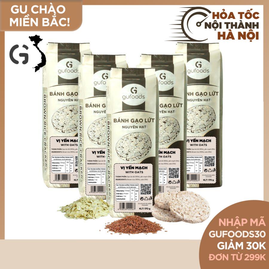 Combo 5 Bánh gạo lứt ăn kiêng GUfoods (mỗi gói 170g/35g) - Yến mạch, Huyết rồng, Tím than, Hạt chia, Quinoa,
