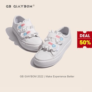 Giày bata nữ giayBOM thiết kế quai dán phối bèo nhún B1206